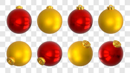 3D Vector Red Gold Christmas Ornament Ball / Different Angle View / Isolated On Transparent Background	
