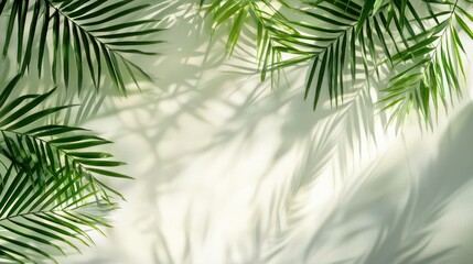 Fototapeta premium Abstract natural tree leaves shadow on white wall background