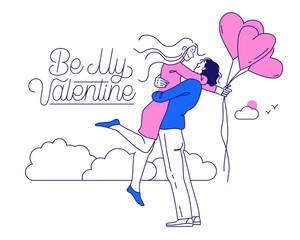 Lettering Be My Valentine with valentine day couple