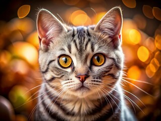 Fototapeta premium Adorable Macro Photography of Little American Shorthair Cat with Cute Face