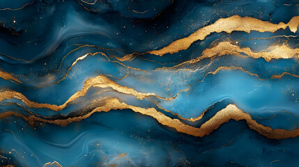 Fototapeta premium Abstract Blue and Gold Swirling Marble Texture Background, Luxurious Art Design, Modern Art, Elegant Background, Premium Wallpaper, Art Deco, Creative Art