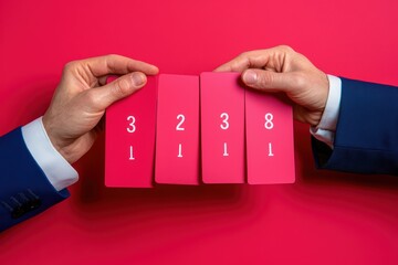 Hands holding pink number cards against a bright backdrop for creative promotional use.