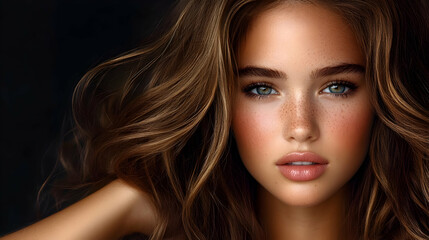 Beautiful Woman with Long Brown Hair and Freckles