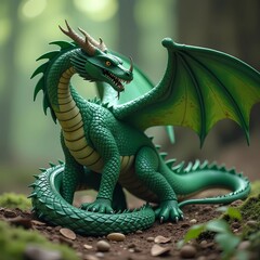 Obraz premium Фантастический рисунок зеленого лесного дракона