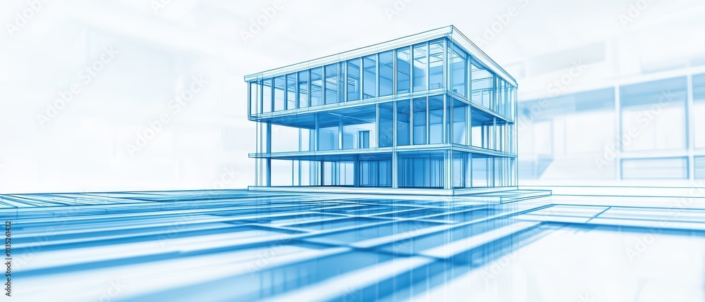 Poster modern architectural design with transparent structure on a white background.