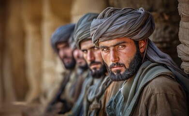 Portrait of group of taliban fighters.