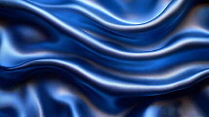 Obraz premium Blue Satin Fabric Draped Smoothly and Elegantly, Creating Soft Waves and a Luxurious Feel.