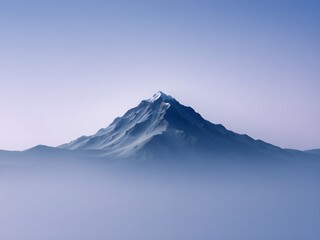 A winter view of Mount  towering over a snowy mountain range, with icy peaks and clouds drifting through the cold sky