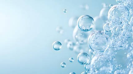 Close-up of Translucent Water Bubbles Against a Light Blue Background