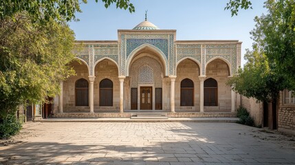 Obraz premium Ornate stone mosque with arched entryways.