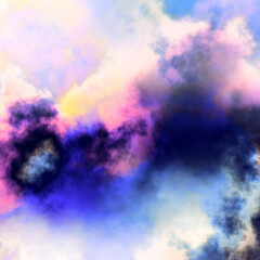 Fractal render, abstract fantasy background of colorful sky with colorful clouds