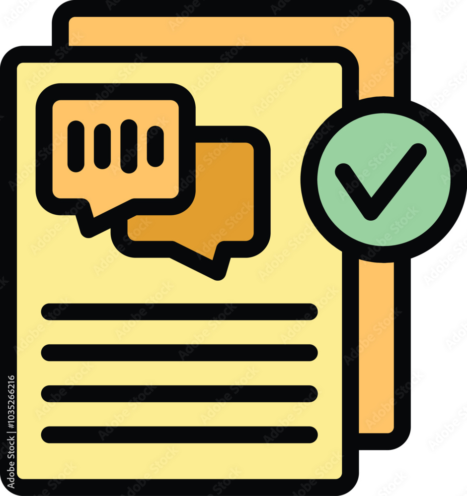 Poster document with chat bubbles and check mark showing valid contract