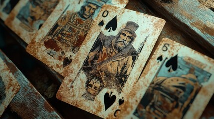 Wanted poster playing cards with gritty portraits in western theme