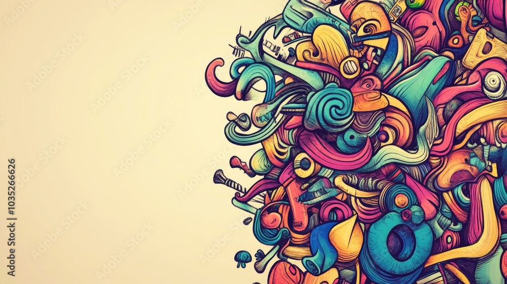 Poster colorful abstract art with swirling shapes and intricate patterns