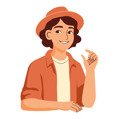 Smiling Person Wearing Hat Making Gesture