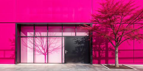 Glass door of a building facing the street