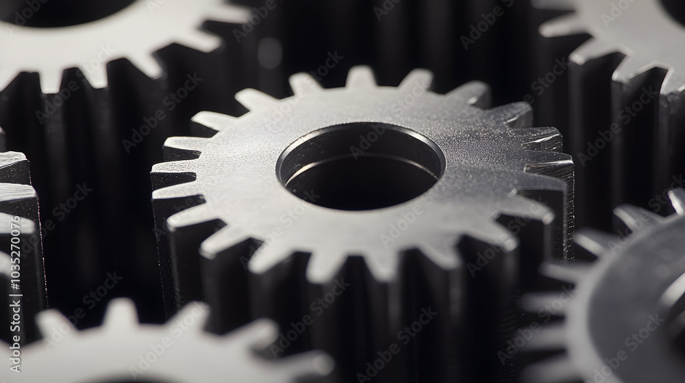 Poster a close-up view of intricate gears interlocking, representing precision in mechanical systems -