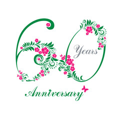 60 years anniversary. Happy birthday card. Celebration background with number sixty and place for your text. Vector illustration