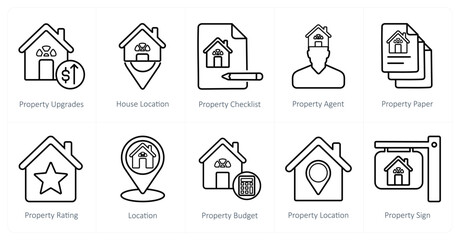 A set of 10 Real Estate icons as property upgrades, house location, property checklist