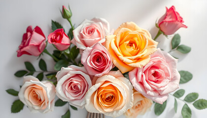 Naklejka premium Flower composition with roses isolated with white highlights, png