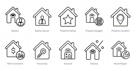 A set of 10 Real Estate icons as realtor, realty owner, property rating