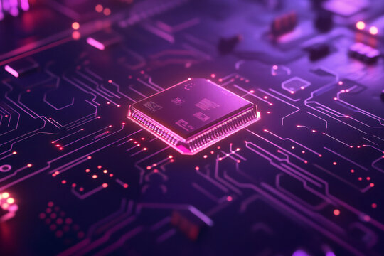 Futuristic Microchip on Circuit Board