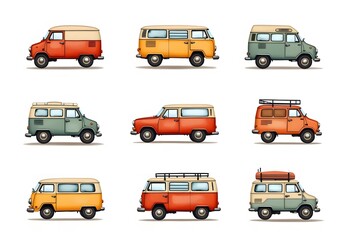 Fototapeta premium Pickup truck vintage. Pattern with retro pickup truck. Vector doodle illustration 