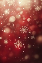 Fototapeta premium A festive holiday background featuring glowing bokeh lights and sparkling snowflakes on a warm gradient of orange and red. Perfect for Christmas and winter-themed designs, greeting cards, invitations,