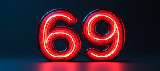 Glowing Red Neon Number 69 Isolated On Black Background. Romantic Concept. 3D Illustration.