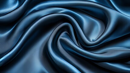 Obraz premium Elegant midnight blue silk satin fabric with waves and drapery. Luxurious textile background.