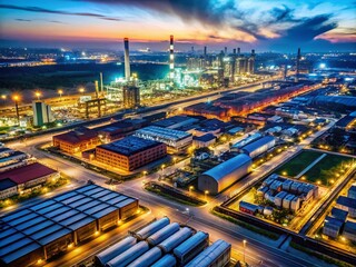 Aerial View of Industrial Park at Night &ndash; Low Light Photography of Factories and Warehouses