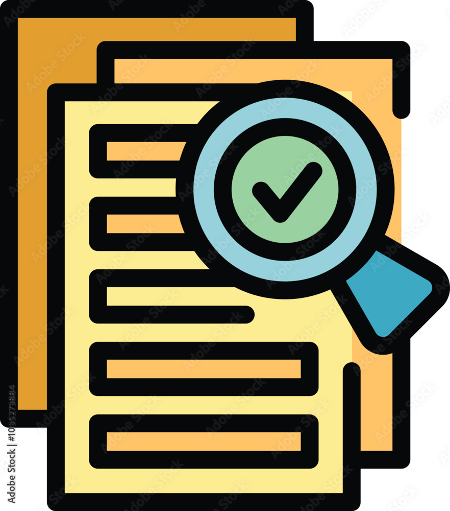 Poster this vector illustration features a magnifying glass hovering over documents, symbolizing the proces
