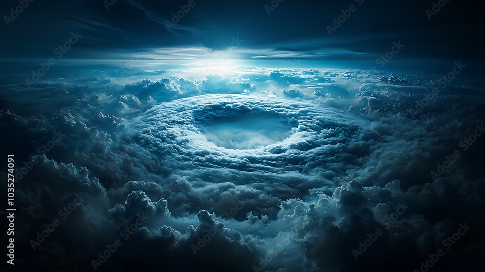 Poster experience a captivating aerial view of a mysterious circular formation in clouds, illuminated by so