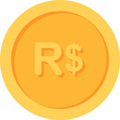 Brazilian Real Gold currency coin flat icon design illustrations 