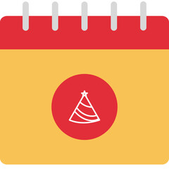 birthday party hat with calendar flat icon design