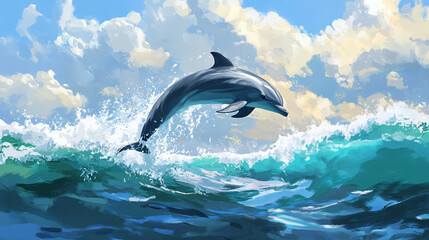 Fototapeta premium A dolphin jumping gracefully through the waves