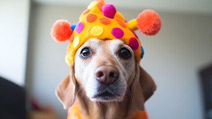 A dog wearing a funny costume for Halloween