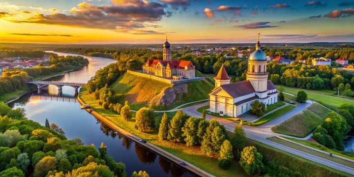 Aerial View of Narva Temple in Estonia - Stunning Architecture and Scenic Surroundings