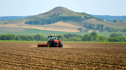 Obraz premium A tractor plowing farmland, highlighting modern agriculture and farming techniques - 