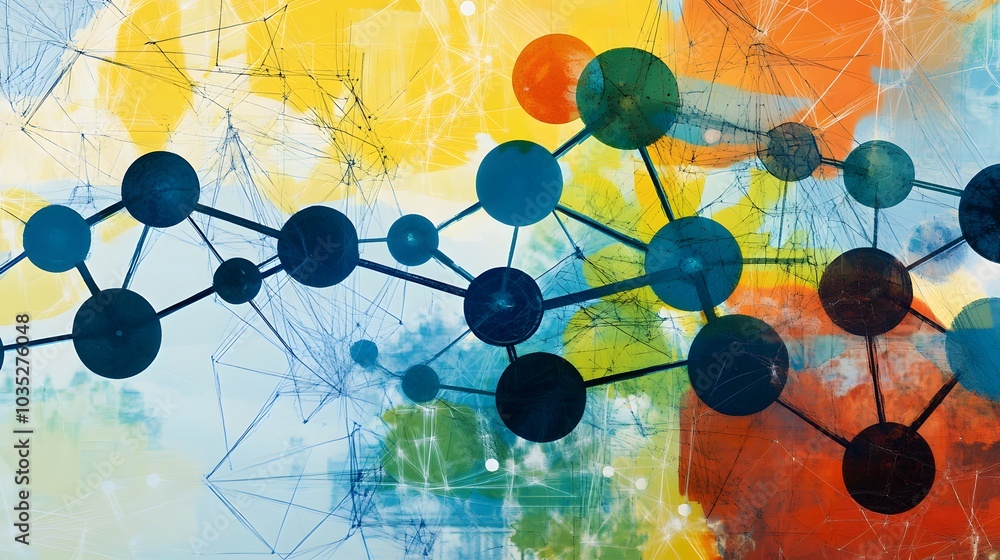 Poster geometric abstract background with connected dots and lines. molecular structure and communication. 