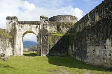 Fototapeta premium Spanish Fort. Ancient Stone Architecture with Medieval Walls and Castle Arches