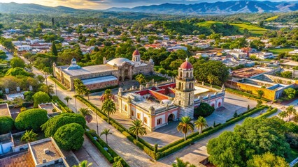 Aerial View of Santa Mara del Tule Municipal Presidency in Oaxaca, Mexico - Stunning Drone Photography