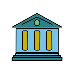 Bank building isolated icon vector illustration graphic design in blue and yellow colors