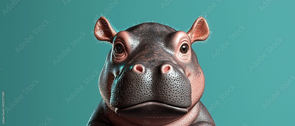 Poster a stunningly realistic 3d render of a hippopotamus showcasing unique textures and expressions in a m