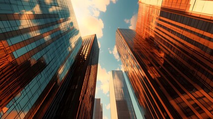 A 3D skyscraper in a 2D illustrated city blending the architectural styles