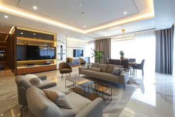 Fototapeta premium Interior of a hotel apartment with furniture, modern contemporary design.