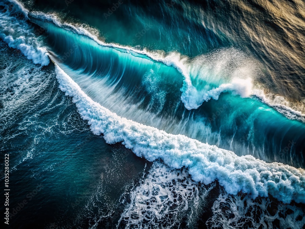 Poster Aerial View of White Dots Creating a Curving Wave Pattern on Black Surface for Dynamic Visual Impact