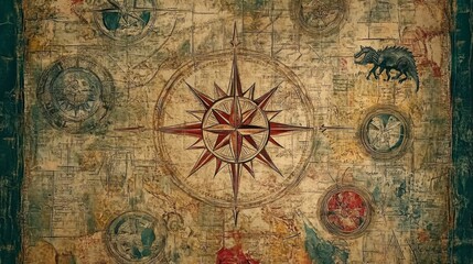 Vintage nautical map with sunken treasure and sea monsters