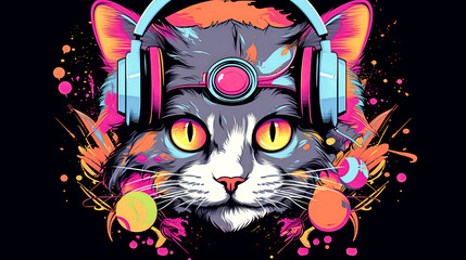 Cat with headphones on its head.