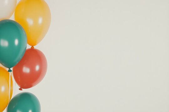 An artistic array of balloons, each in a different color, gathered closely to the side, leaving space for text or additional design elements
